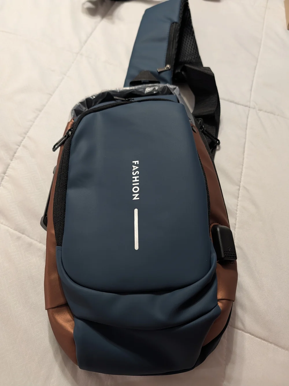 Fashion Navy and Brown Crossbody Sling Backpack